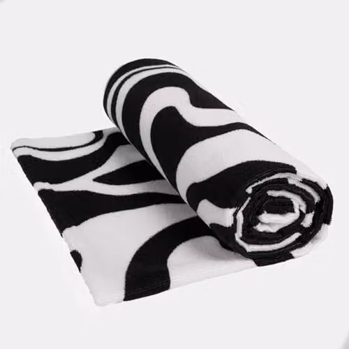 OHS Black and White Swirl Microfibre Quick-Drying Beach Towel, W/H: 71 x 152 cm – 7