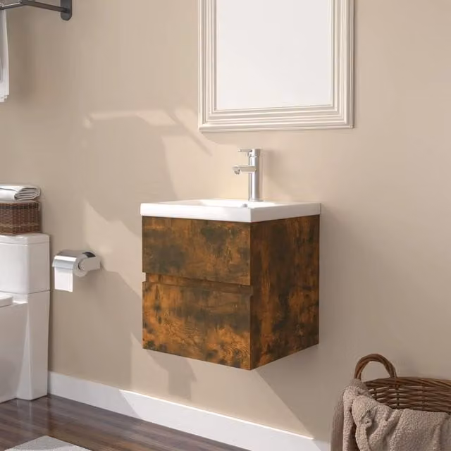 Berkfield Home Smoked Oak Sink Cabinet with Built-in Basin in Brown