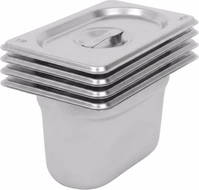 Argon Tableware Stainless Steel Gastronorm Containers with Loose Lids, Set of 4, Silver, 800ml – 2