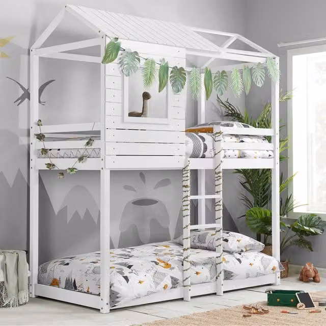 Birlea Adventure Solid Pine Bunk Bed House Frame in Grey, W/D/H: 228 x 90 x 197 cm