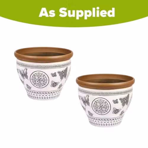 YouGarden Papilio Planters, Set of 2 White Plastic Pots with Butterfly Design, Diameter: 38 cm – 3