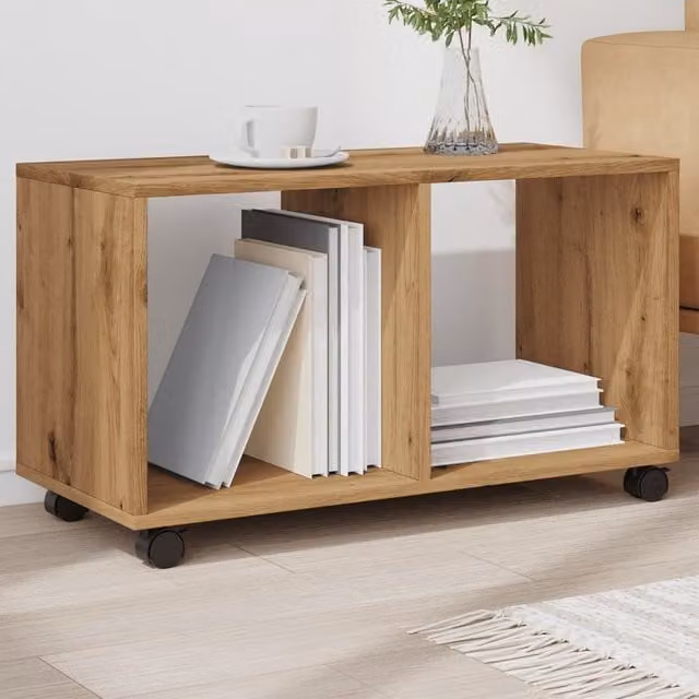 Berkfield Home vidaXL Rolling Cabinet in Artisan Oak, Brown, W/D/H: 72 x 33 x 42.5 cm – 1