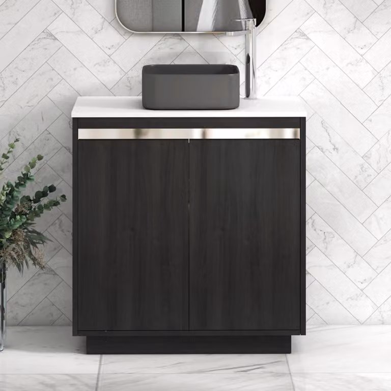 Royal Bathrooms Orion 800mm Hale Black and White Floor Standing Vanity Unit with Art Square Basin and Chrome Accent Trim