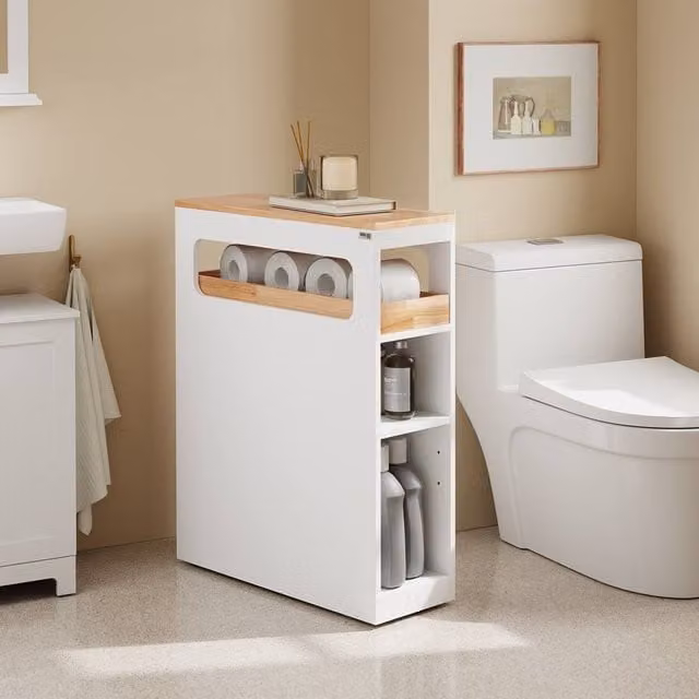 SoBuy Slim Bathroom Side Cabinet with 3 Drawers and Wheels in White – 1