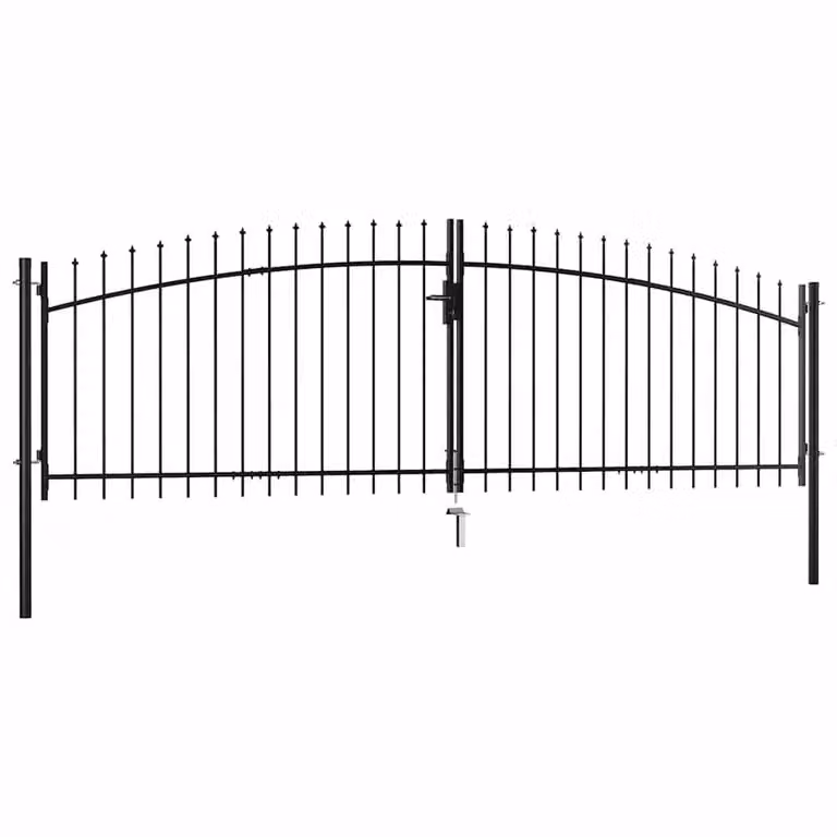 Berkfield Home Durable Steel Double Door Swing Fence Gate with Spear Top, Black, W: 400 cm, H: 175 cm