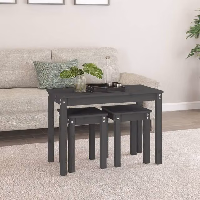 Berkfield Home Nesting Tables, 3 Piece Set in Grey Solid Pine Wood