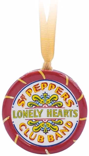 The Beatles Sgt. Pepper Round Ceramic Hanging Christmas Decoration in Red and Multicolour
