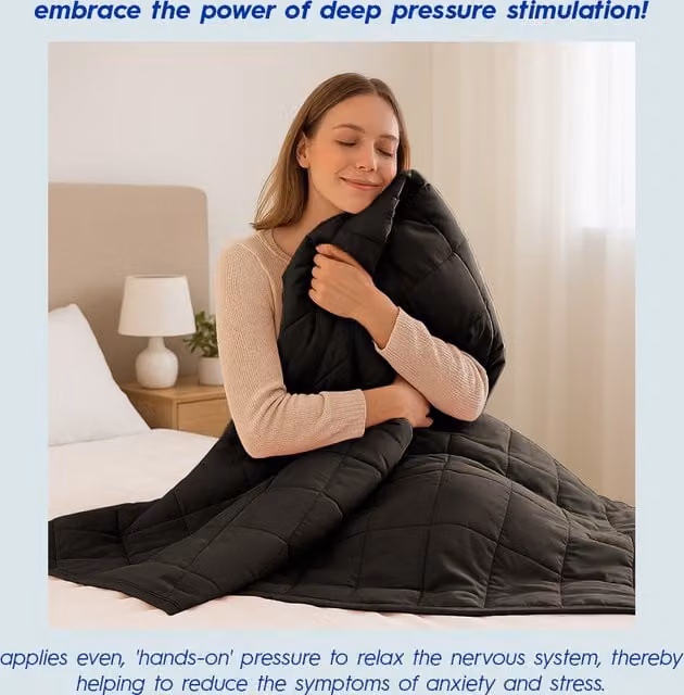 Harbour Housewares Black Weighted Blanket with Storage Bag, 4kg, W: 125 cm, L: 150 cm