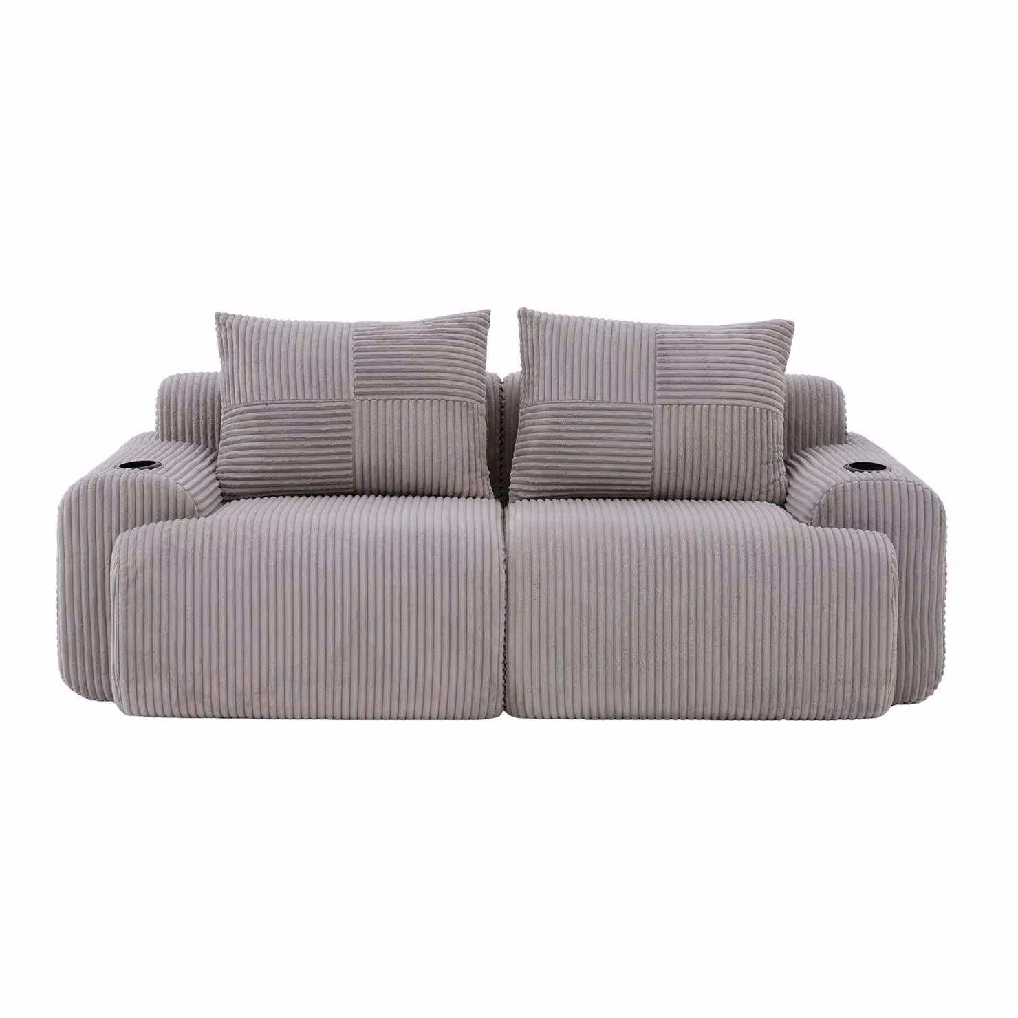 Aosom UK Modular 2-Seater Ribbed Corduroy Sofa with Cup Holder and Storage Pocket in Light Grey, W/D/H: 200 x 99 x 80 cm – 2