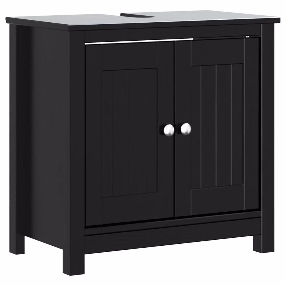 Berkfield Home Beautiful 3 Piece Black Solid Pine Wood Bathroom Furniture Set including Vanity Unit, Tall Cabinet and Mirror Cabinet – 3