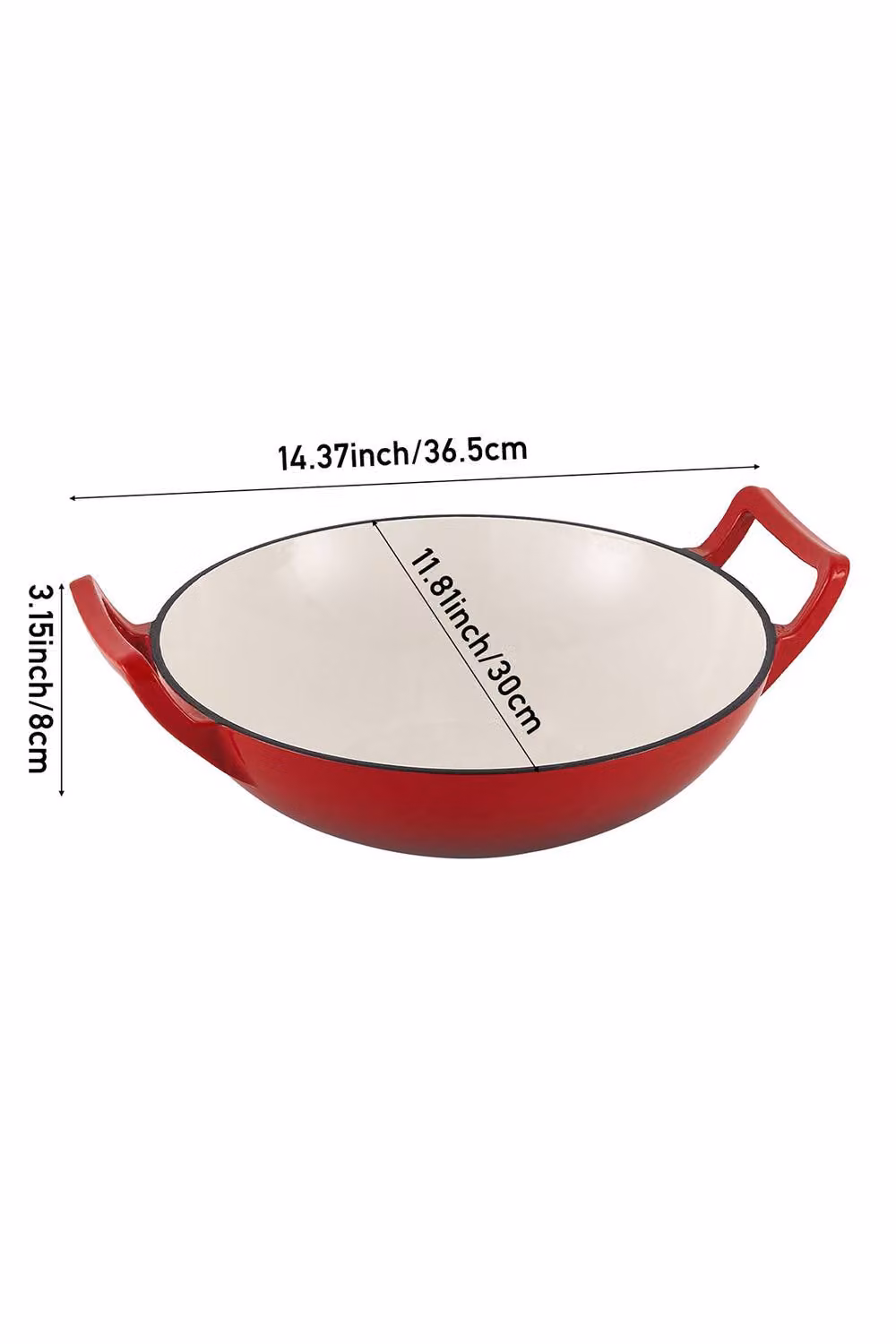 Living and Home Enamelled Cast Iron Stir-Fry Wok, Red, Depth: 30 cm – 7