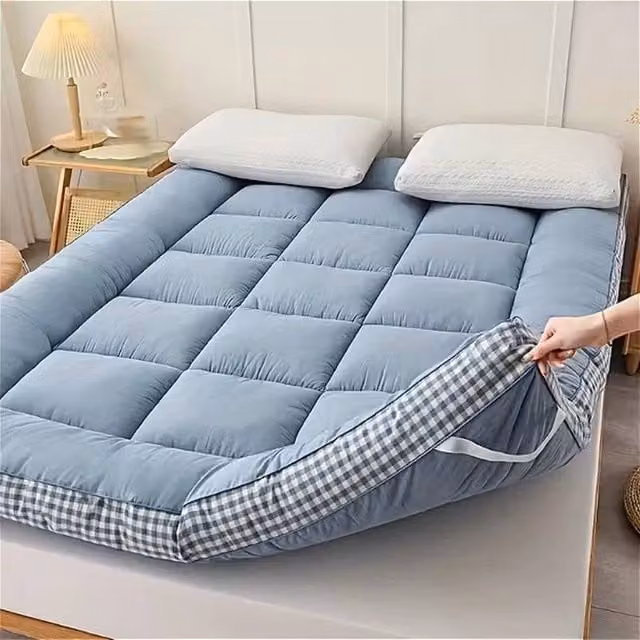 FORGEVIO Blue Japanese Folding Futon Mattress Topper for Children, W: 137 cm, L: 190 cm