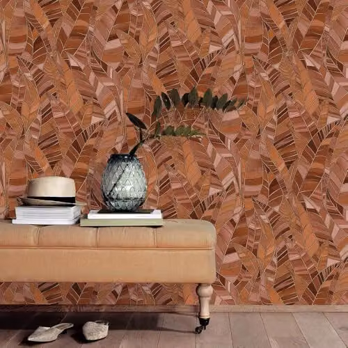Erismann Elle 10446-13 Non-Woven Botanical Floral Wallpaper in Red, Orange and Gold Metallic