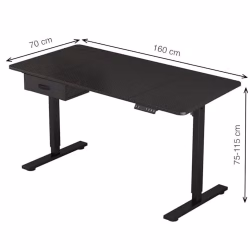 MCC Direct Easton Electric Height Adjustable Standing Desk with Drawer, Black, W: 160 cm, D: 70 cm, H: 115 cm – 2