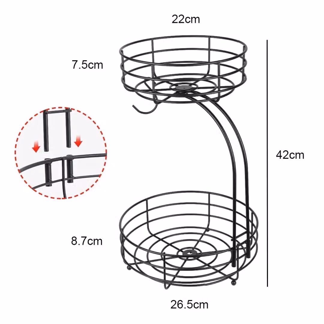 SPETLEK 2 Tier Hanging Fruit Basket with Detachable Metal Bowls, Black – 2