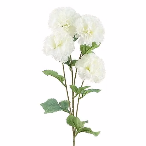 Leaf White Artificial Carnation Stem with 4 Flowers, Height: 70 cm