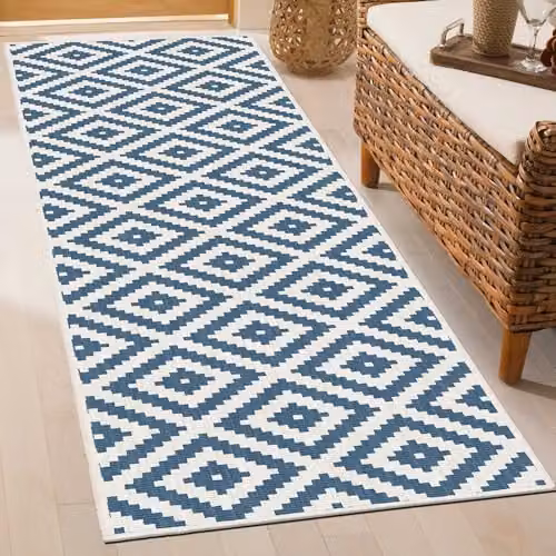 runrug Reversible Indoor/Outdoor Hallway Runner Rug in Blue, W: 70 cm, L: 270 cm – 3