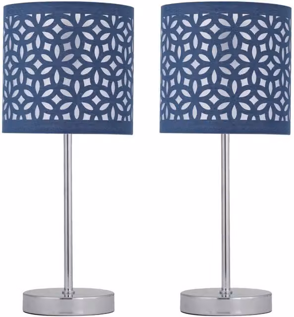 First Choice Lighting Set of 2 Chrome Touch Table Lamps with Blue Fabric Shades – 1
