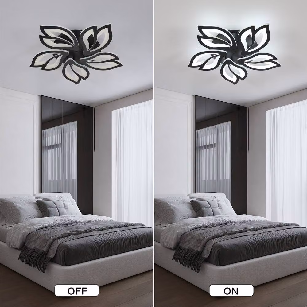 Goeco Modern LED Ceiling Light, Dimmable Flower Design Chandelier in Black – 2