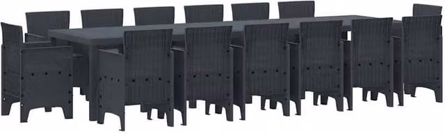 Berkfield Home 15 Piece Anthracite Poly Rattan Garden Dining Set with Cushions in Dark Grey