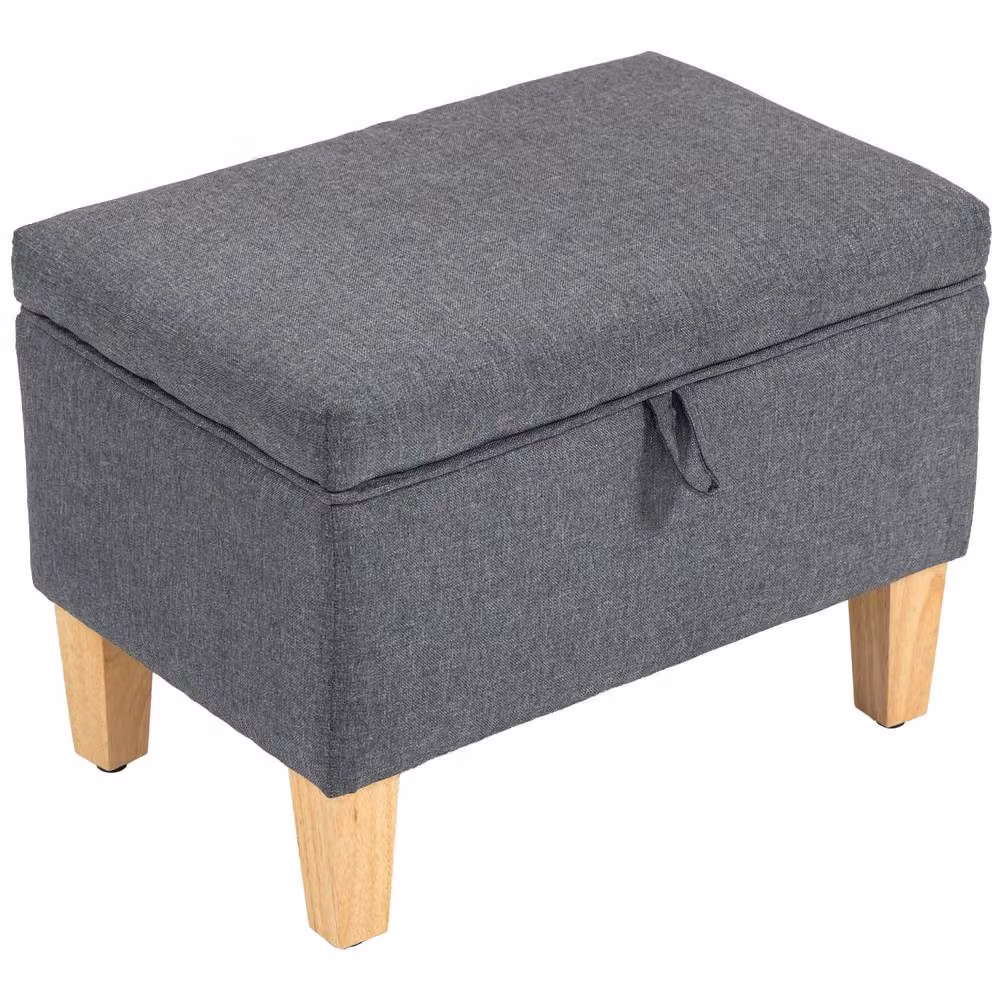 Wyld Haus Doma Compact Storage Ottoman in Charcoal Grey Linen Effect with Natural Wood Legs – 2