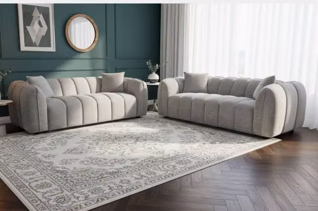 Stratus Interiors Venice Chunky Panel Upholstered Sofa Set in Silver Grey with Scatter Cushions – 1