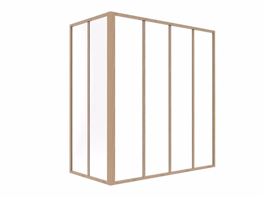 Vente-unique Corner Workshop Window Wall in Powder-Coated Aluminium with Light Oak and Glass Finish in Brown and Beige – 2