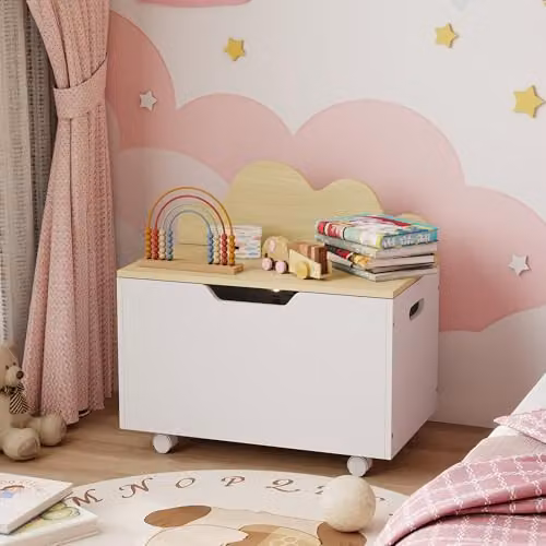 AIYAPLAY Toy Box for Children with Castors, White, W/D/H: 53 x 30 x 30 cm – 2