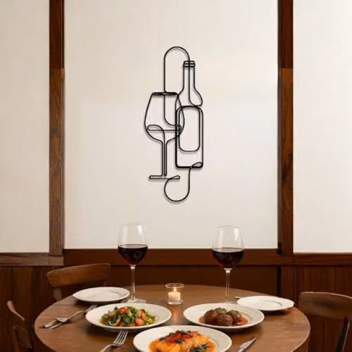 YOUR HOME RULEZ Wine Bottle and Glass Metal Wall Art, Black, 75 cm – 3