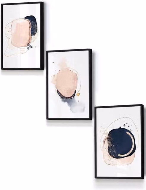 ARTZE Abstract Navy Blue, Pink and Gold Framed Wall Art in Black, W: 33 cm, H: 45 cm, D: 0.2 cm