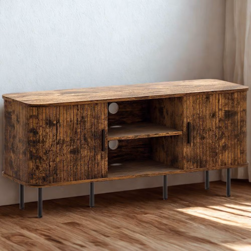 FURNOS Industrial TV Stand Unit with Storage Cabinets in Brown and Black, W/D/H: 120 x 40 x 55 cm – 5