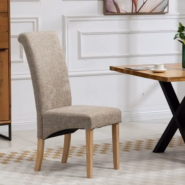 Artemis Home Set of 2 Rimini Modern Fabric Dining Chairs in Beige and Brown with Wood Legs