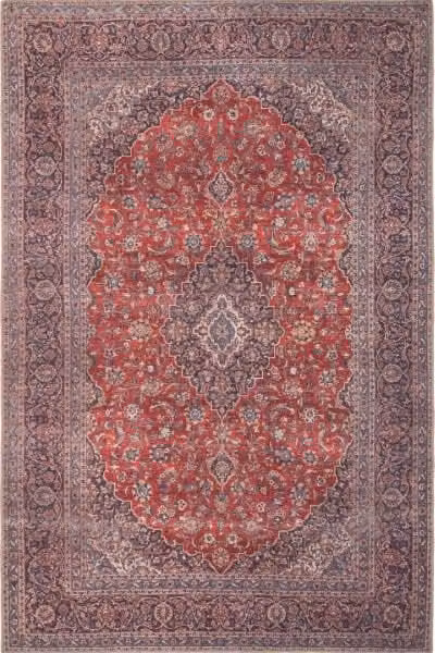 Kukoon Red and Navy Blue Persian Style Non-Slip Washable Low Pile Oriental Rug, W: 60 cm, L: 240 cm