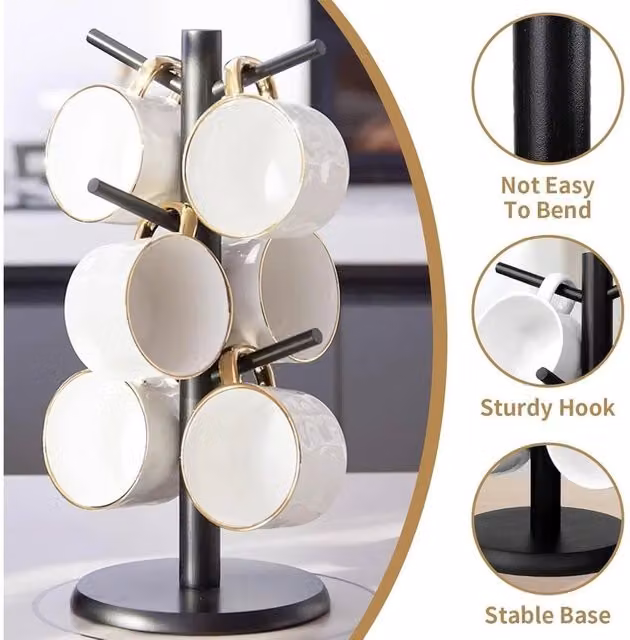 EONLION Black Metal Freestanding Mug Tree and Cup Stand, Height: 100 cm