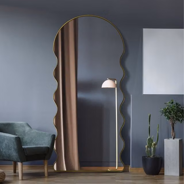 MirrorOutlet Fluctus Wave Modern Organic Hanging Mirror in Gold and Black