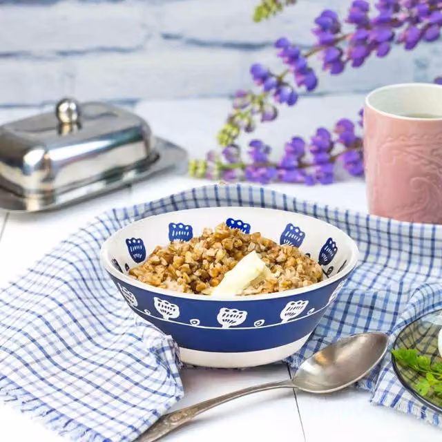 The Mia UK Mia Bloom Series Floral Stoneware Bowls, Set of 4, Blue and White