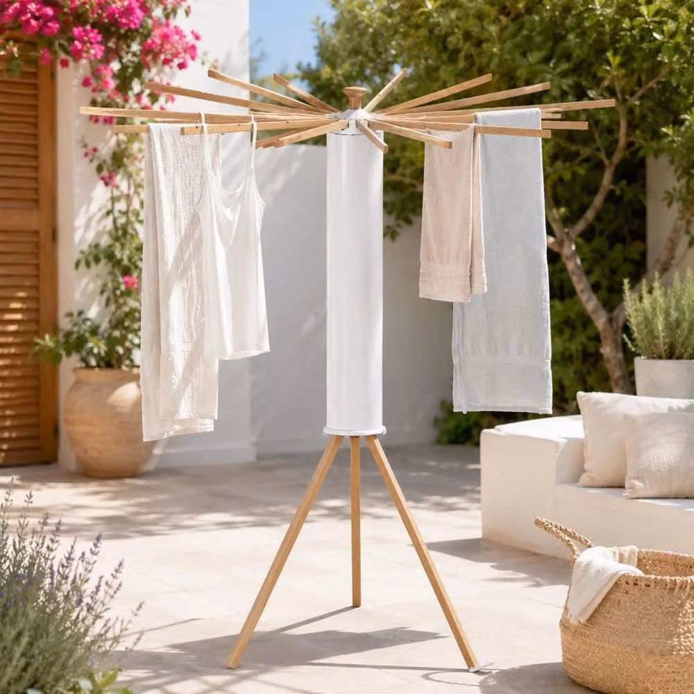 EONLION Foldable Wooden Clothes Airer Drying Rack with 16 Rod Arms in White, 100 cm – 3