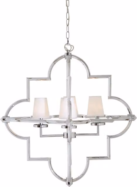 Orsina Arabesque Pendant Light in Silver Chrome with White Fabric Lampshade – 1