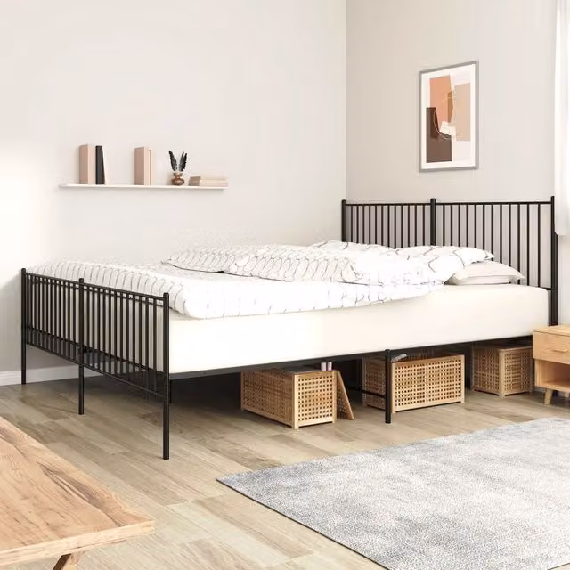 Berkfield Home Metal Bed Frame with Headboard and Footboard in Black W/D/H: 193 x 203 cm – 1