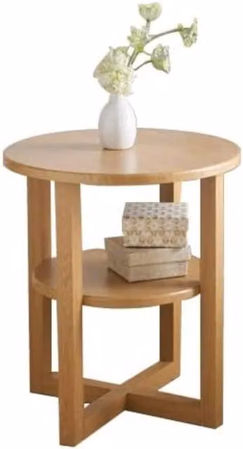 FORGEVIO Contemporary Round Oak Side Table in Natural Brown