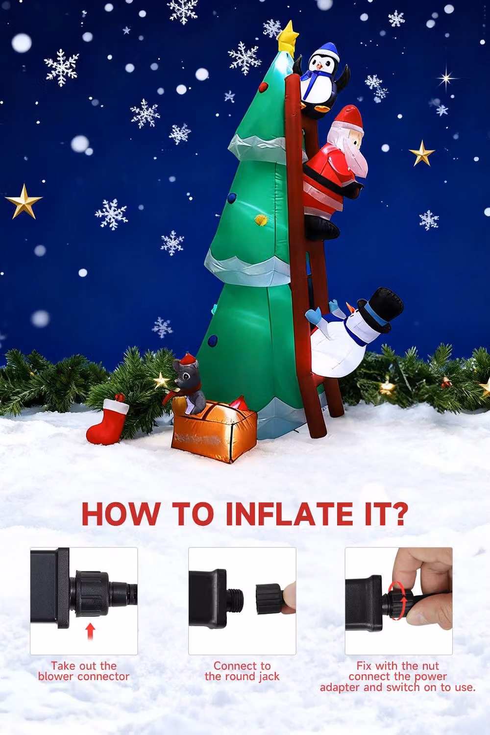 Living and Home Multicolour Inflatable Christmas Tree Model with Santa Claus Climbing Ladder Design, Height: 180 cm – 3