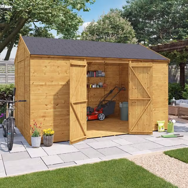 BillyOh Rustic Brown Tongue and Groove Reverse Apex Wooden Workshop with Gable Roof