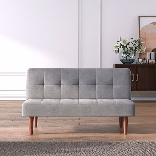 Livingandhome Mid-Century Fabric Upholstered Click-Clack Convertible Sofa Bed in Grey
