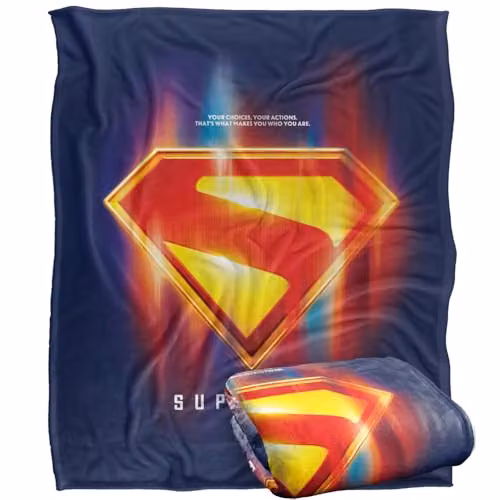 Warner Bros. Superman 2025 Glowing Shield Choices Super Soft Fleece Throw Blanket, Multicolour, W: 152 cm, D: 127 cm