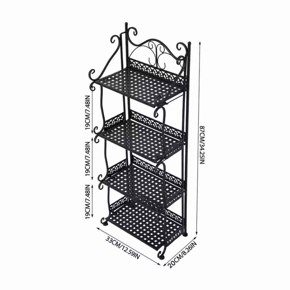 KORVIXA 4 Tier Foldable Metal Plant Stand Shelf Rack in Matt Black – 2