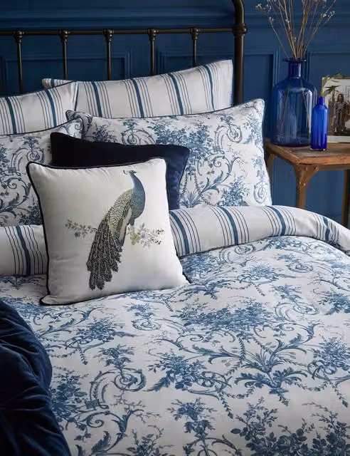 Laura Ashley Tuileries 2 Pack Pure Cotton Floral Pillowcases in Blue Mix