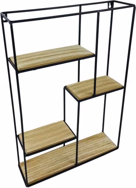 My Pretty Home Modern Black Metal and Wood Wall Mounted Display Shelf