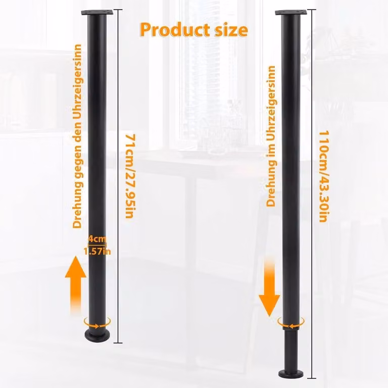 NESTLUNE Adjustable Black Kitchen Worktop Breakfast Bar Table Leg, W: 52 cm, H: 1000 cm
