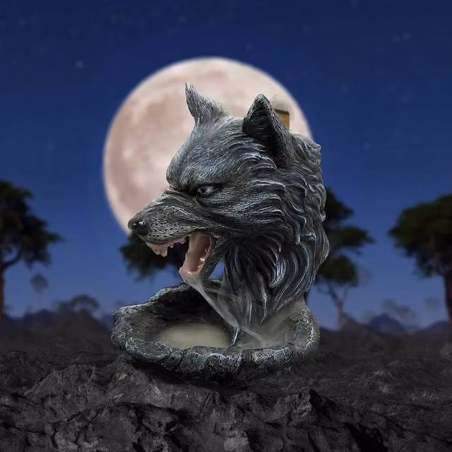 Nemesis Now Dark Wolf Backflow Incense Burner in Black, White, Blue or Grey, H 11.5 cm