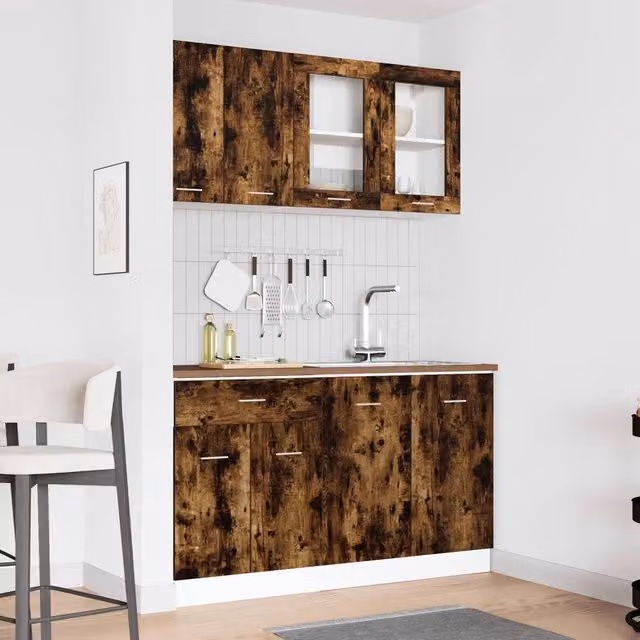 Berkfield Home 4 Piece Smoked Oak Kitchen Cabinet Set in Brown
